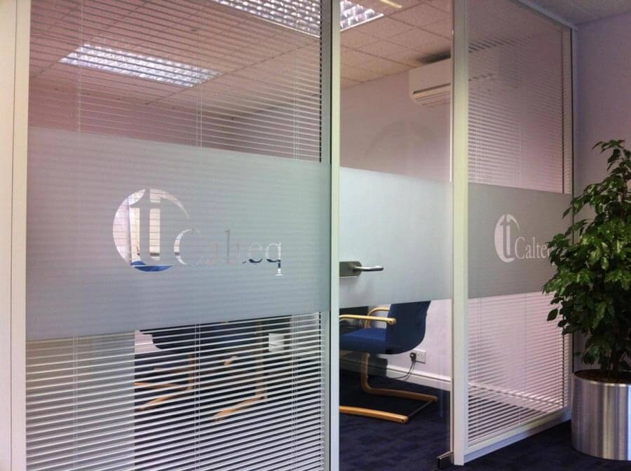Meeting room privacy film installed on glass.